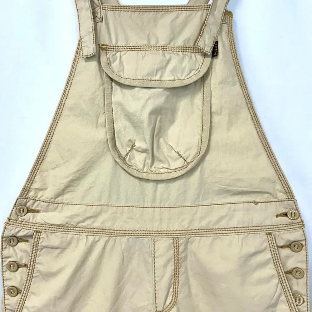 GRANE 2000s Y2K Tan Capri Overalls Cargo Baggy Juniors‎ 7 Pockets Indie Utility